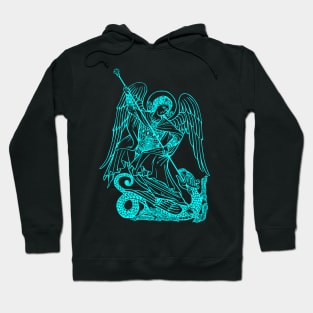 Saint Michael vanquishing the dragon (blue neon) Hoodie